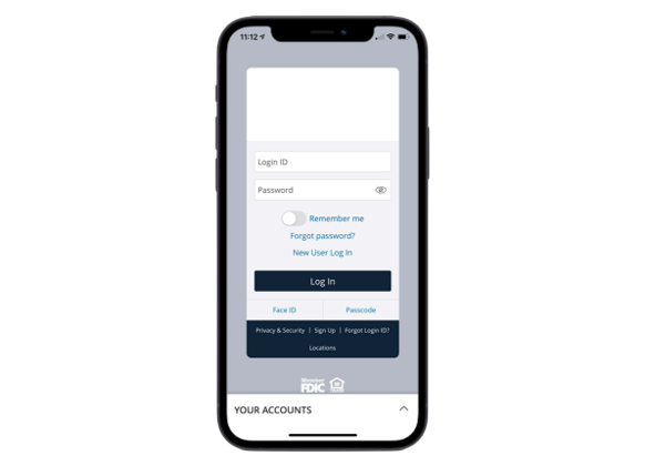 Mobile screen showing main digital banking login page